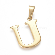 304 Stainless Steel Pendants, Golden, Initial Letter.U, 26x22x1.5mm, Hole: 3x9mm(STAS-F106-95G-U)