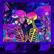 UV Reactive Blacklight Trippy Polyester Wall Hanging Tapestry, for Bedroom Living Room Decoration, Rectangle, Skeleton, 1000x1500mm(LUMI-PW0004-069C-03)