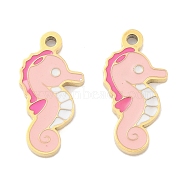 Ion Plating(IP) 304 Stainless Steel Charms, Sea Animal Theme Enamel Charms, Real 14K Gold Plated, Sea Horse, 12x6x0.8mm, Hole: 0.8mm(STAS-N103-194G-10)