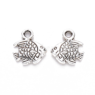 Tibetan Style Alloy Charms, Fish, Cadmium Free & Lead Free, Antique Silver, 10.5x9.5x2mm, Hole: 1.4mm(X-TIBEP-S319-061AS-RS)