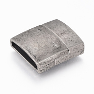 304 Stainless Steel Magnetic Clasps with Glue-in Ends, Rectangle, Antique Silver, 23x21x6.5mm, Hole: 4x18.5mm(STAS-F130-47AS)