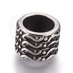 304 Stainless Steel Beads, Large Hole Beads, Column, Antique Silver, 12x9mm, Hole: 8.5mm(STAS-E454-36AS)