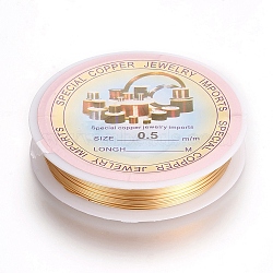 Round Copper Wire for Jewelry Making, Long-Lasting Plated, Golden, 24 Gauge, 0.5mm, about 21.32 Feet(6.5m)/roll(CWIR-L004-B-G)