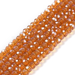 Electroplate Glass Beads Strands, Pearl Luster Plated, Faceted, Rondelle, Sienna, 3.5~3.8x3mm, Hole: 0.4mm, about 113~115pcs/strand, 32~33cm(EGLA-A034-T3mm-A19)