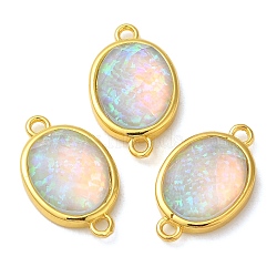 Synthetic Opal Connector Charms, Rack Plating Brass Oval Links, Golden, Pink, 18x11x5mm, Hole: 1.4mm(KK-S370-03G-01)