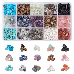 180G 15 Styles Natural & Synthetic Mixed Gemstone Beads Set, Chip, Mixed Dyed and Undyed, 5~8x5~8mm, Hole: 1mm, 12g/style(G-FS0005-73)
