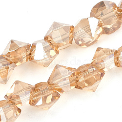 Electroplated Glass Beads Strands, Pearl Luster Plated, Faceted, Diamond, Sandy Brown, 6x5mm, Hole: 1mm, about 100pcs/strand, 17.12 inch(EGLA-S174-01B-08)