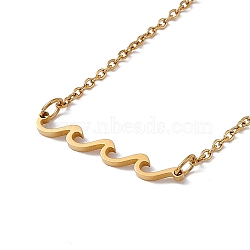 304 Stainless Steel Wave Pendant Necklace with Cable Chains for Women, Golden, 17.87 inch(45.4cm)(NJEW-I119-01G)