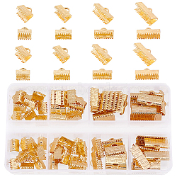 Elite 80Pcs 4 Style Brass Ribbon Crimp Ends, Rectangle, Real 18K Gold Plated, 7~8x8~16mmm, Hole: 1x3mm, 20Pcs/style(FIND-PH0007-12)