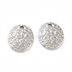 304 Stainless Steel Pendants, Textured, Flat Round, Stainless Steel Color, 15x12x2mm, Hole: 1.5mm(STAS-G242-04P)