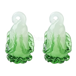 Handmade Lampwork Pendants, Cabbage Charm, Lime Green, 34.5~37x18~19x17~18.2mm, Hole: 2~3.5mm(LAMP-YW0001-10)