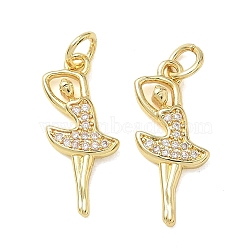 Brass Micro Pave Cubic Zirconia Pendants, Girl Charms, Real 18K Gold Plated, Clear, 20x9x2mm, Hole: 3.5mm(KK-T085-15D-G)