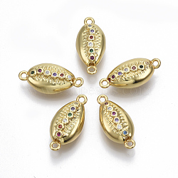 Brass Micro Pave Cubic Zirconia Links connectors, Cowrie Shell Shape, Colorful, Golden, 20.5x10x7mm, Hole: 1.5mm(ZIRC-T005-022G)