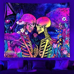 UV Reactive Blacklight Trippy Polyester Wall Hanging Tapestry, for Bedroom Living Room Decoration, Rectangle, Skeleton, 1000x1500mm(LUMI-PW0004-069C-03)