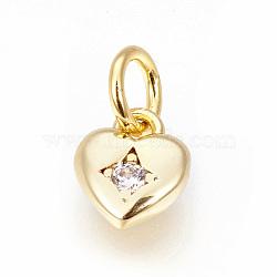 Brass Micro Pave Cubic Zirconia Charms, Heart, Golden, 7.5x6.5x2mm, Hole: 3~3.5mm(ZIRC-F095-04G)