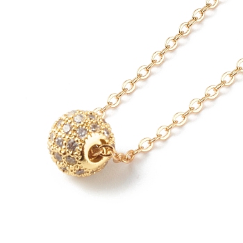 Brass Micro Pave Cubic Zirconia Pendant Necklace, with Brass Curb Chain, Golden, 43.4x0.16cm