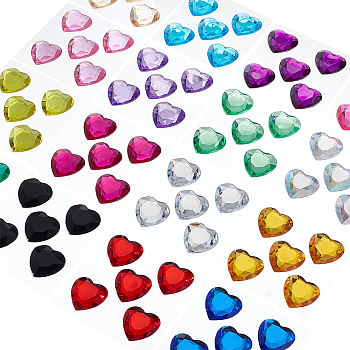 AHADERMAKER 16 Sheets 16 Colors Transparent Acrylic Rhinestone Sticker, Crystal Gems Heart Stickers, DIY Nail Art, Car, Mobile Phone Decoration, Faceted Heart, Mixed Color, 20x25x4.5mm, 5pcs/sheet, 1 color/sheet
