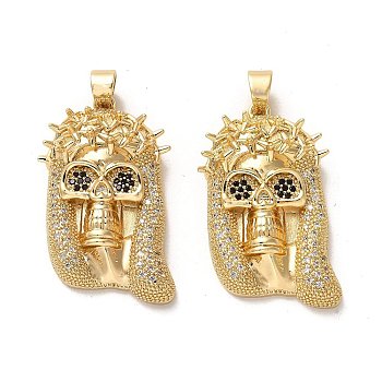 Brass Micro Pave Cubic Zirconia Pendants, Long-Lasting Plated, Skull, Golden, 33.5x19x9mm, Hole: 5.5x4mm