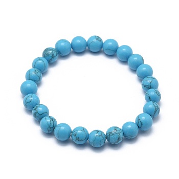 Synthetic Turquoise Jasper Bead Stretch Bracelets, Round, 2 inch~2-3/8 inch(5~6cm), Bead: 5.8~6.8mm