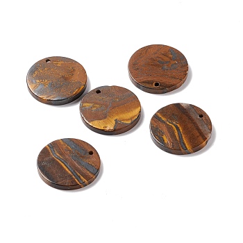 Natural Tiger Iron Pendants, Flat Round, 28.5~31x3.5~5.5mm, Hole: 1.4~2.5mm