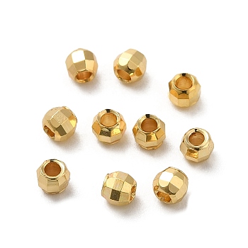 Brass Spacer Beads, Faceted, Barrel, Real 18K Gold Plated, 3x2.3mm, Hole: 1.2mm