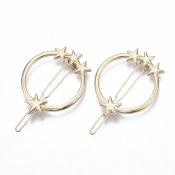 Alloy Hollow Geometric Hair Pin, Ponytail Holder Statement, Hair Accessories for Women, Cadmium Free & Lead Free, Ring with Star, Golden, 46x37mm, Clip: 58mm long