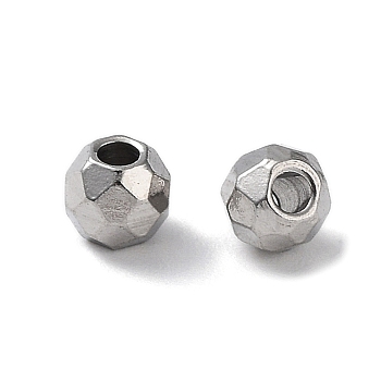 303 Stainless Steel Beads, Diamond Cut, Round, Stainless Steel Color, 4x3.5mm, Hole: 1.5mm