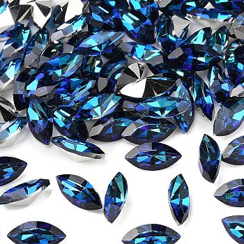 Preciosa&reg MAXIMA Crystal Fancy Stones, Czech Crystal, 435 14 615 Navette(Horse Eye), Aluminium Layer, 00030 296 Bermuda Blue, 10x5mm