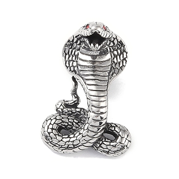 316 Surgical Stainless Steel Pendants, with Rhinestone, Snake Charm, Antique Silver, 34.5x24x19.5mm, Hole: 4.5x6mm