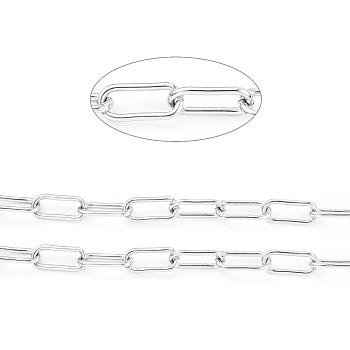 304 Stainless Steel Paperclip Chains, Drawn Elongated Cable Chain, Unwelded, with Spool, Stainless Steel Color, 16.8x7.2x1.5mm, about 32.8 Feet(10m)/roll