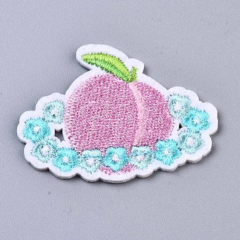 Peach with Flower Appliques, Computerized Embroidery Cloth Iron on/Sew on Patches, Costume Accessories, Pearl Pink, 36x47.5x1.5mm