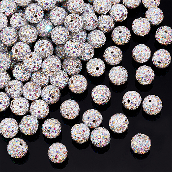 PandaHall Elite Pave Disco Ball Beads, Polymer Clay Rhinestone Beads, Round, PP13(1.9~2mm), 6 Rows Rhinestone, 10mm, Hole: 1.5mm, Crystal AB, PP13(1.9~2mm), 6 Rows Rhinestone, 10mm, Hole: 1.5mm