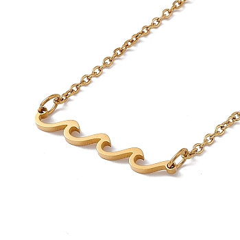 304 Stainless Steel Wave Pendant Necklace with Cable Chains for Women, Golden, 17.87 inch(45.4cm)