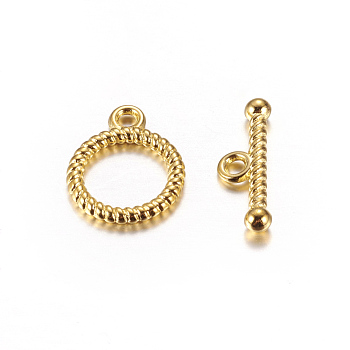 Tibetan Style Alloy Toggle Clasps, Lead Free and Cadmium Free, Golden, Ring: 13x16mm, Bar :6x18mm, Hole: 2mm