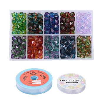 DIY Jewelry Sets, with Two Tone Transparent Spray Painted Crackle Acrylic Beads, Nylon Wire, Elastic Crystal Thread and Stainless Steel Scissors, Mixed Color, 16.2x10x2.6cm