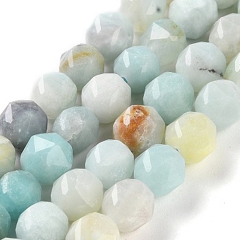 Natural Flower Amazonite Beads Strands, Star Cut Round Beads, 7~8.5x7.5~8mm, Hole: 0.8~1mm, about 48~50pcs/strand, 15.16~15.55 inch(38.5~39.5cm)
