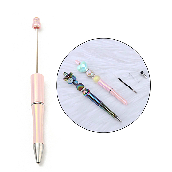 UV Plated Plastic Ball-Point Pen, Beadable Pen, for DIY Personalized Pen with Jewelry Beads, Pink, 150x12mm