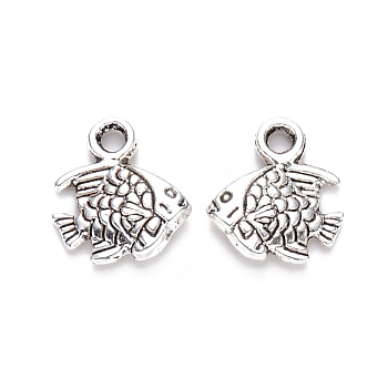 Tibetan Style Alloy Charms, Fish, Cadmium Free & Lead Free, Antique Silver, 10.5x9.5x2mm, Hole: 1.4mm