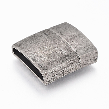 304 Stainless Steel Magnetic Clasps with Glue-in Ends, Rectangle, Antique Silver, 23x21x6.5mm, Hole: 4x18.5mm