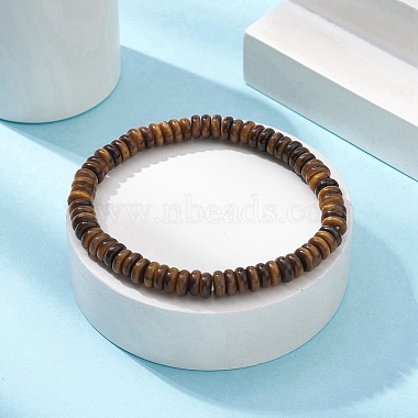 Natural Tiger Eye Disc Beaded Stretch Bracelets(BJEW-JB09515-01)-3