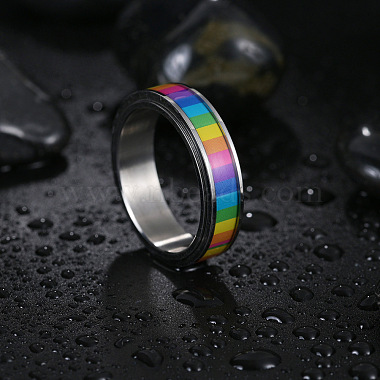 Rainbow Color Pride Flag Enamel Rectangle Rotating Ring(RABO-PW0001-038G)-4