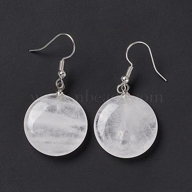 Natural Quartz Crystal Flat Round Dangle Earrings(EJEW-D188-03P-02)-3