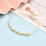 Adjustable Brass Beaded Slider Bracelets for Women, Moon & Round, Golden, Inner Diameter: 2-1/2 inch(6.5cm)(BJEW-T022-21G)