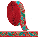 10 Yards Ethnic Style Embroidery Polyester Ribbons, Jacquard Ribbon, Tyrolean Ribbon, Garment Accessories, Flower & Leaf Pattern, FireBrick, 7/8 inch(22.5~23mm)(OCOR-FG0002-26B)