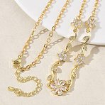 Brass Pave Cubic Zirconia Flower Pendant Necklaces, Long-Lasting Plated, Rack Plating, Cadmium Free & Lead Free, Real 18K Gold Plated, Clear, 17.32 inch(44cm)(NJEW-C121-04D-01G)