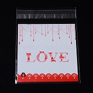 Rectangle OPP Cellophane Bags, with Word Love, Red, 14x9.9cm, Unilateral Thickness: 0.035mm, Inner Measure: 11x9.9cm, about 95~100pcs/bag(OPC-L001-16)