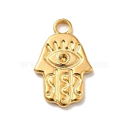 Ion Plating(IP) 304 Stainless Steel Pendants Rhinestone Settings, Religion, Hamsa Hand with Eye, Real 18K Gold Plated, Fit for 1.2mm Rhinestone, 17.5x11x2mm, Hole: 2.5mm(STAS-E176-14G)