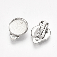 201 Stainless Steel Clip-on Earring Findings, Flat Round, Stainless Steel Color, 18x15.5x7mm, Hole: 3mm, Tray: 14~14.5mm(X-STAS-S079-81D)