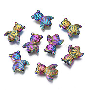 Rack Plating Rainbow Color Alloy Beads, Cadmium Free & Nickel Free & Lead Free, Goldfish, 14x11x3.5mm, Hole: 1.4mm(PALLOY-S180-336)