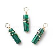 Synthetic Malachite Pendants, with Golden Tone Copper Wire Wrapped, Column Charm, 18.5~20x5~5.5mm, Hole: 2.5mm(PALLOY-JF01817-03)